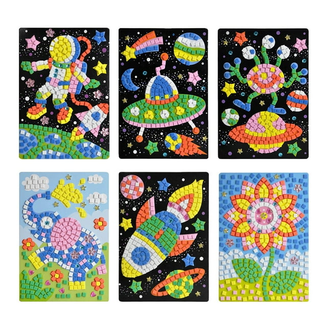 Puzzle niños 6pcs 3D Las etiquetas engomadas del mosaico de EVA de dibujos animados de cristal de diamante pegatinas de juguetes hechos a mano juguetes educativos para niños Kids
