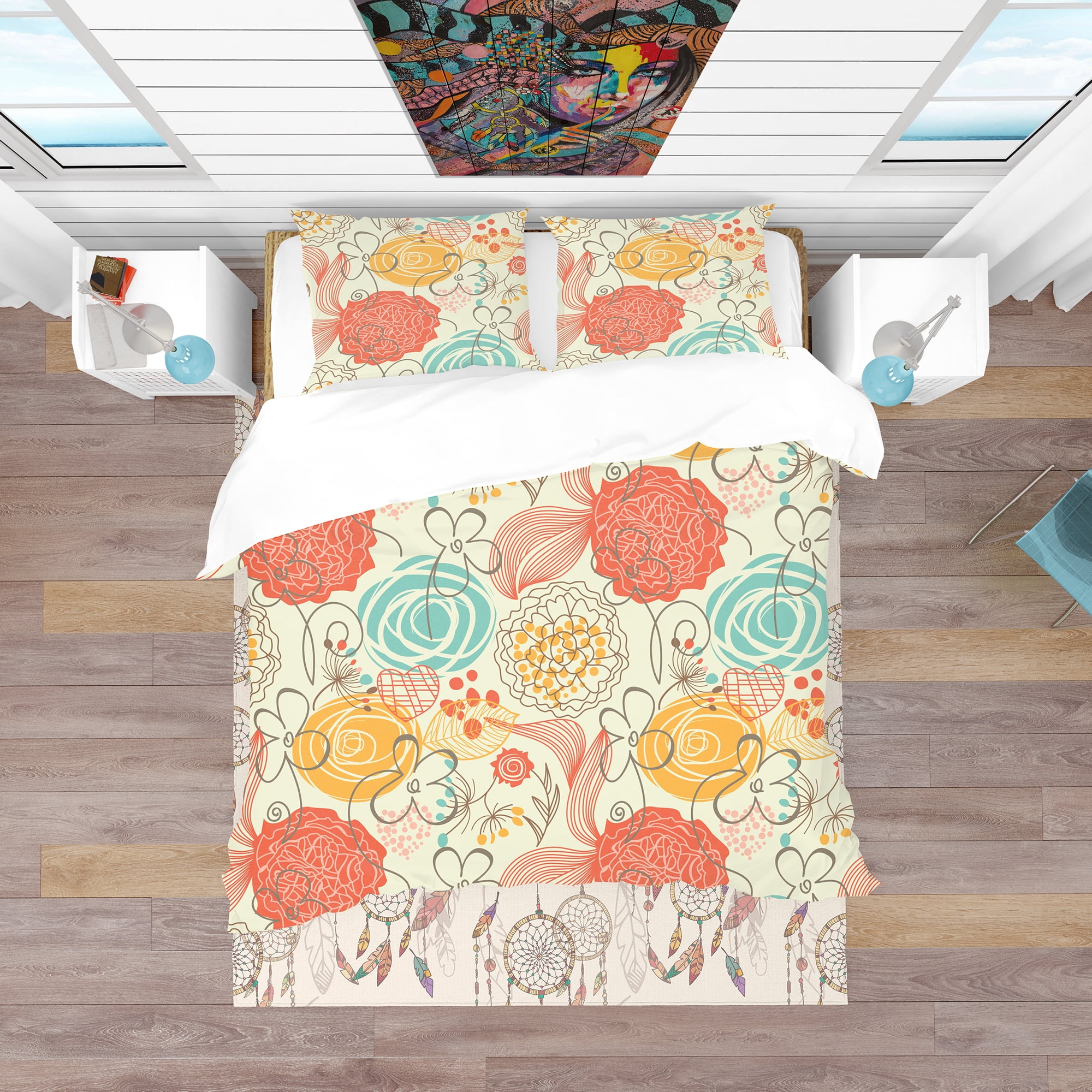 Designart 'Retro Floral Pattern' Bohemian & Eclectic Duvet Cover Set