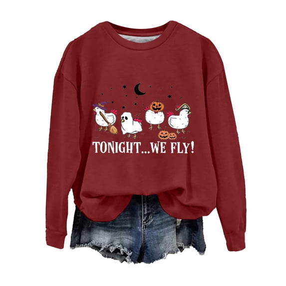 YVNAURA Women's “Ladies Tonight WE FLY” Letter Print Hoodie Oversized Witch Halloween Pullover Sweatshirt Hocus Pocus Graphic Top for Spooky Season Party Daily Wear 1 Pack, Wine,S