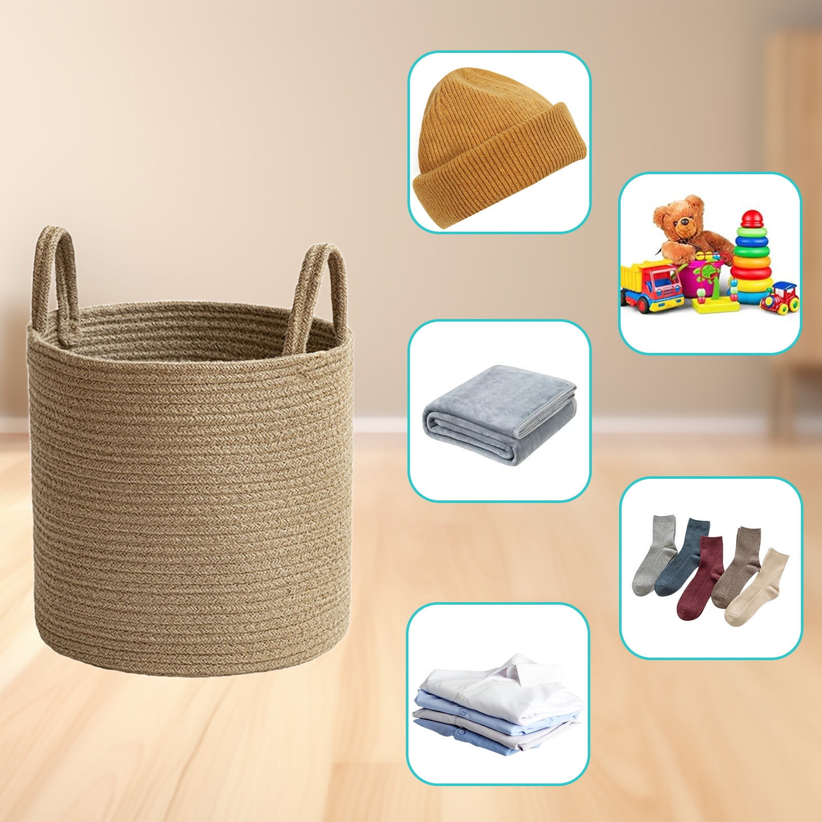 Storage Laundry Baskets, for Laundry Room, College Dorm, Bathroom, Bedroom Freestanding Laundry Hampers, Collapsible Clothes Hamper with Reinforced Handles 11.81×11.81×1.96Inch Brown
