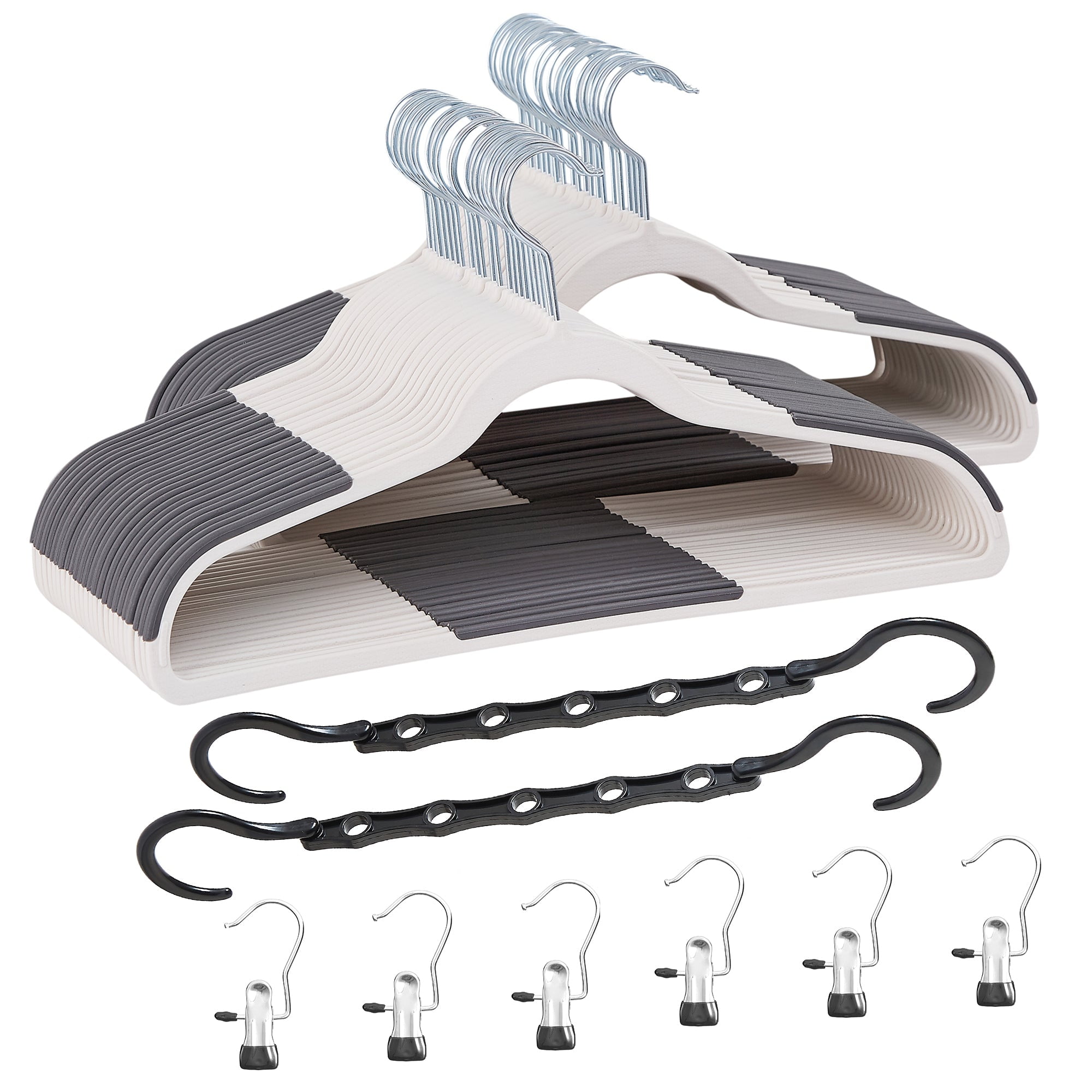VECELO 50 Pack Heavy Duty Plastic Hangers, 360º Swivel Hook Coat Hangers, Non-Slip, Space-Saving, Light Gray