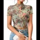 thumbnail image 3 of Top Corto de con Estampado para Mujer, Corta, Cuello Alto, Ajustado, con Ribete en Forma de Lechuga, Transparente, para Salir Color Matcha L, 3 of 9