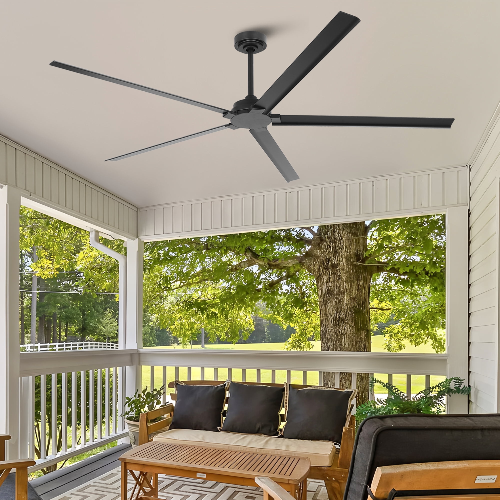 Parrot Uncle 72" Industrial Outdoor IPX4 Waterproof Black Aluminum Windmill Ceiling Fan with Remote Control, Ceiling Fan without Light
