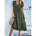 thumbnail image 4 of Women Sundress Summer Floral Short Sleeve Wrap V Neck A-Line Midi Dress Green S, 4 of 8