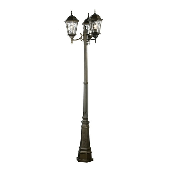 Three Light Black Gold Water, Clear Oval Window Glass Post Light