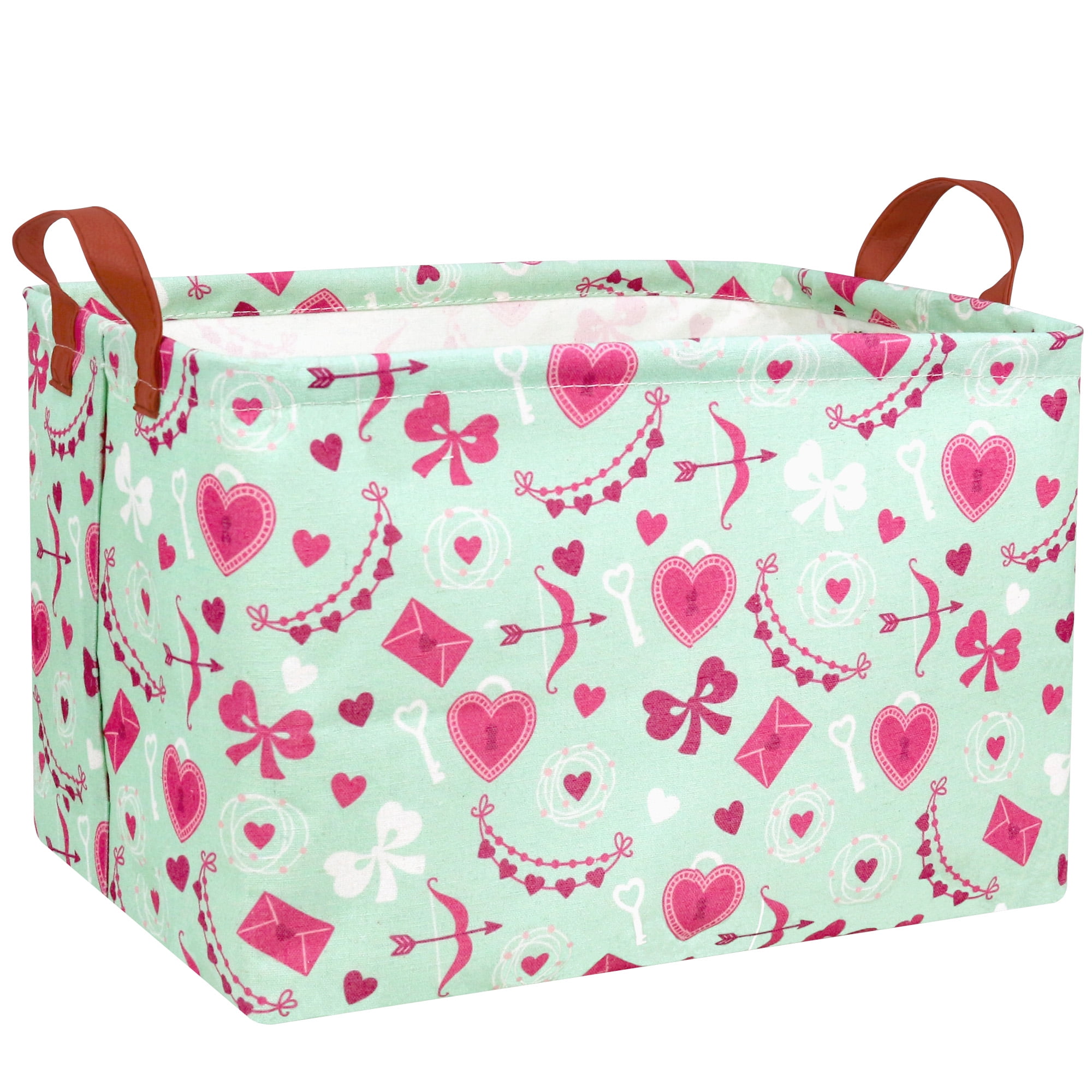 TIBAOLOVER Valentine's Heart Basket - Pink Foldable Storage Bin For Toys, Books, Nursery Organizer (15x10x9 Inches)
