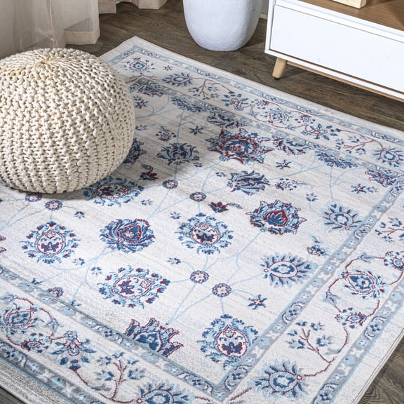 JONATHAN Y MODERN PERSIAN 5' Square Area Rug, Vintage Moroccan Traditional - Ivory/Blue/Red, MDP101D-5SQ