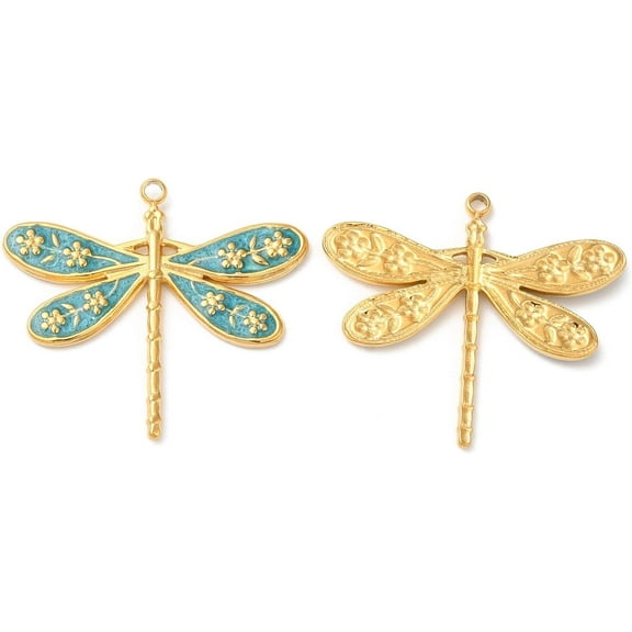 1Pcs Real 18K Gold Plated Dragonfly Charm 304 Stainless Steel Enamel Pendants for Women Festival Gifts Jewelry DIY Bracelet Craft Making Light Sky Blue 24x27x2mm Hole: 1.4mm