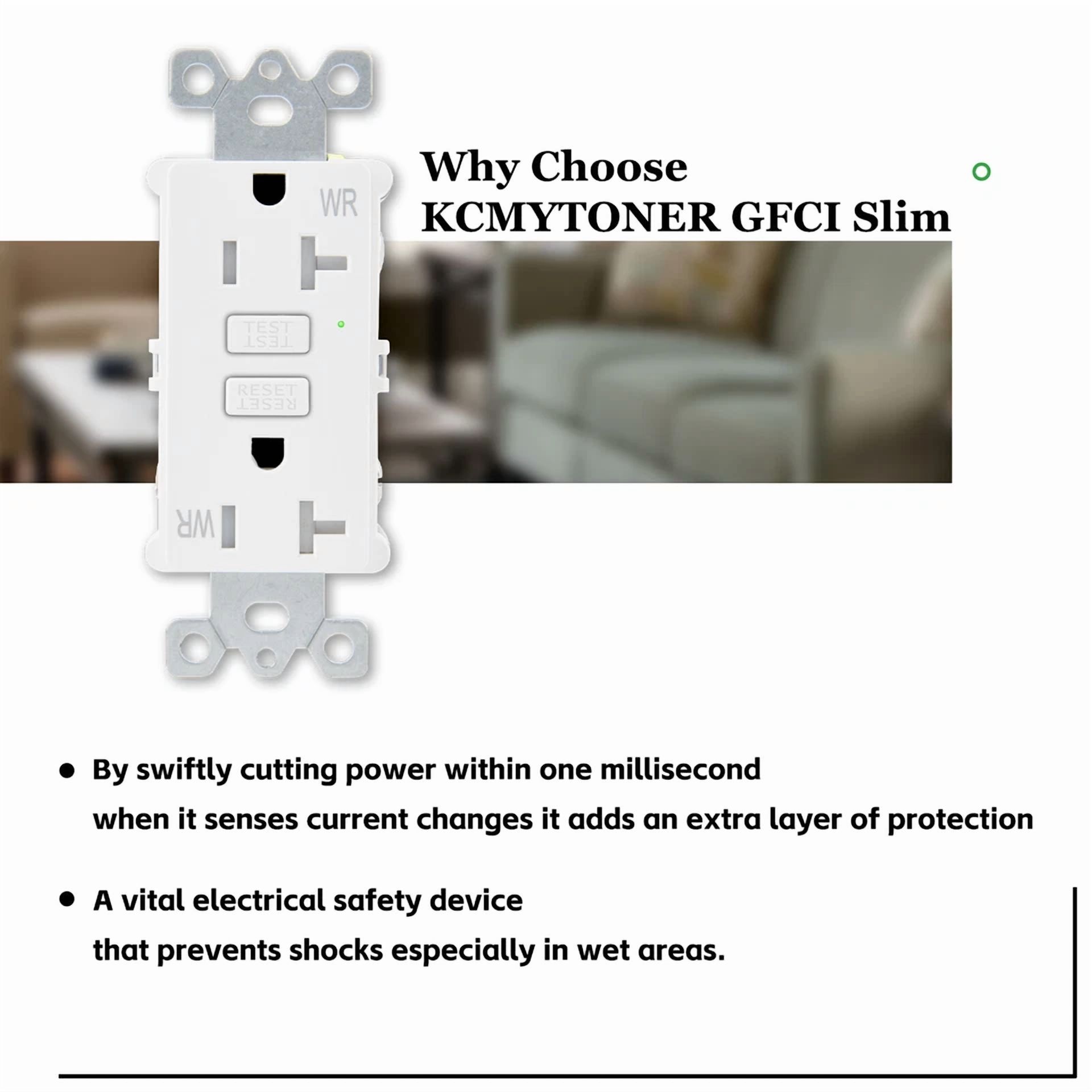CRESTIN- Gfci Outlet 20 Amp Slim Duplex Receptacle Ground Fault Circuit Interrupter, Etl