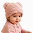 thumbnail image 2 of Toddler Kids Beanie Winter Knitted Hat Solid Cute Pom-Pom Cuffed Caps for 3-8 Years Kids Beanie Hat, 2 of 7