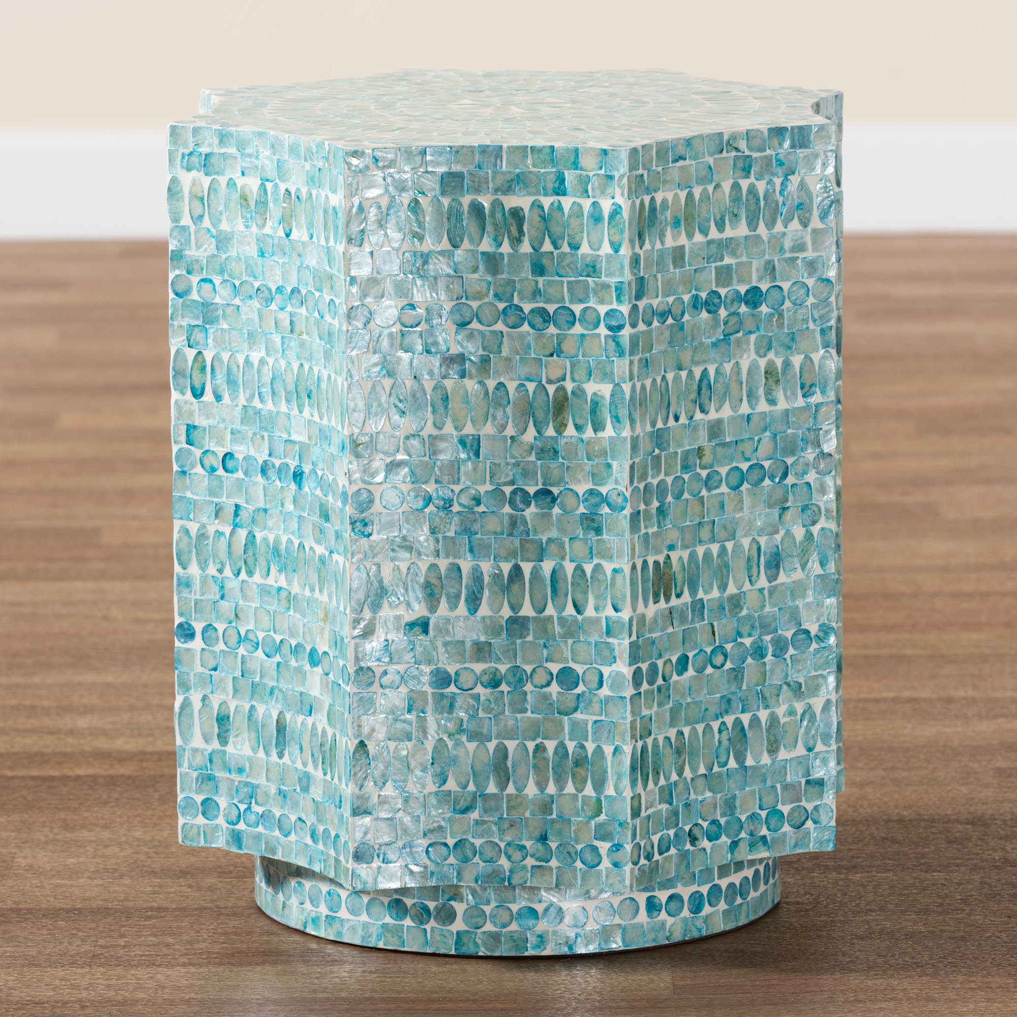 Baxton Studio Olesia Mother of Pearl BOHO End Table, Blue