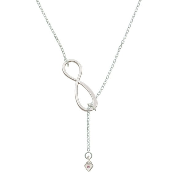 Delight Jewelry Silvertone Mini Light Pink Crystal Heart Silver tone Elegant Infinity Lariat Necklace