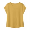 thumbnail image 4 of NTACZA Solid Tops for Women Tee Casual Cotton And Linen Classic T-Shirt Rolled Short Sleeve Crew Neck Relaxed Fit Vacation Yellow XL, 4 of 6