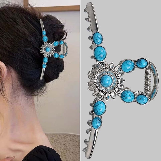 Fiudx Pinza para El Pelo Turquesa, Pinza Extragrande con Piedra Azul Turquesa, Accesorio Elegante y Duradero, Agarre Cómodo y Seguro, Ideal para Recogidos o Uso Diario, Regalo Ideal para Cualquier Oc