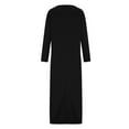 thumbnail image 4 of Lindreshi Plus Size Dresses for Women on Women's Fashion Round Neck Winter Warm Color Long Sleeve Pocket Long Dress, 4 of 6
