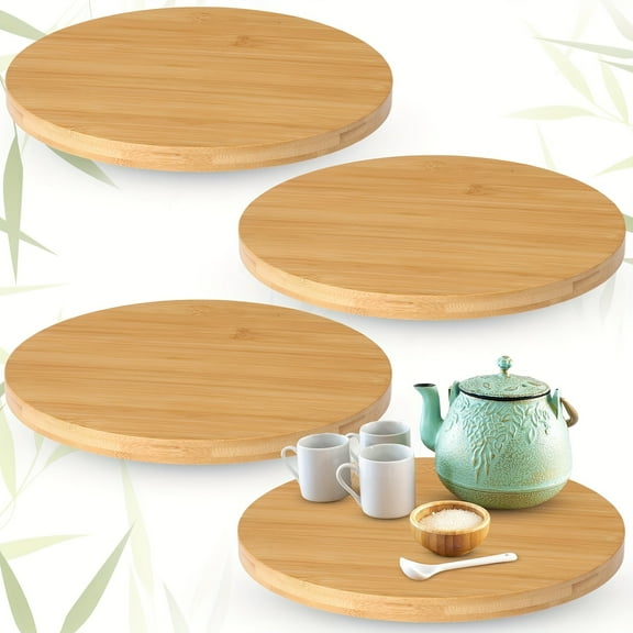 [Bamboo Lazy Susan] 4pcs Bamboo Lazy Susan Turntable | Non-Slip Kitchen Storage Organizer, Spice Rack, Cabinet & Countertop Tray, Wedding Table Supplies - 10 inches