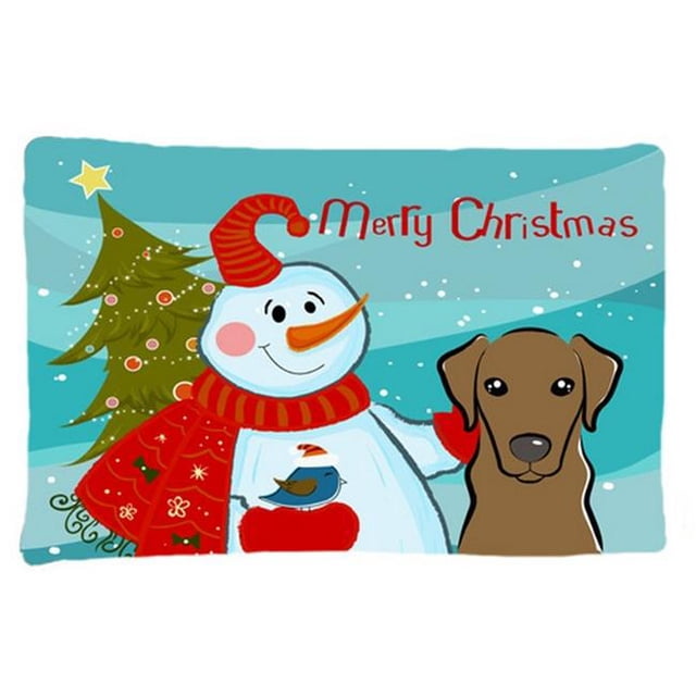 Carolines Treasures BB1854PILLOWCASE Snowman With Chocolate Labrador Fabric Standard Pillowcase