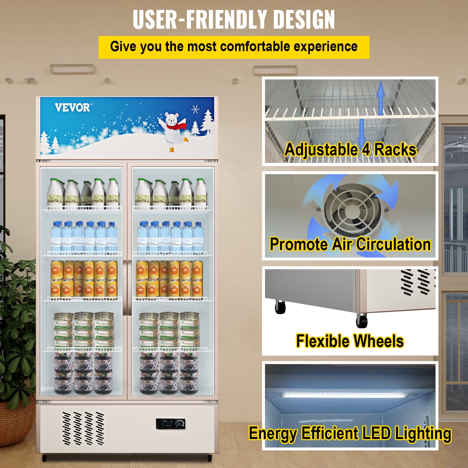 VEVOR  Commercial Merchandiser Refrigerators 20.3 cu ft 2-Glass Doors, Gold