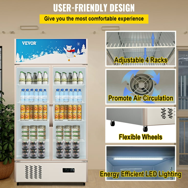 VEVOR Commercial Refrigerator,Display Fridge Upright Beverage Cooler, Glass  Door with LED Light for Home, Store, Gym or Office, (8 cu.ft. Single Swing  Door)