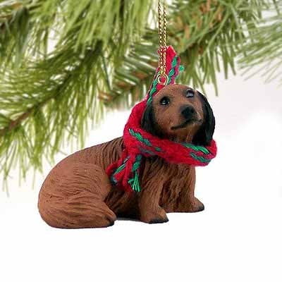 Dachshund Miniature Dog Ornament - Longhair - Red