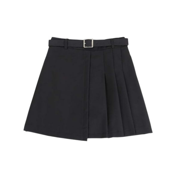 YM YOUMU Women Irregular Pleated Mini Skirt with Waistbelt A-line High Waist