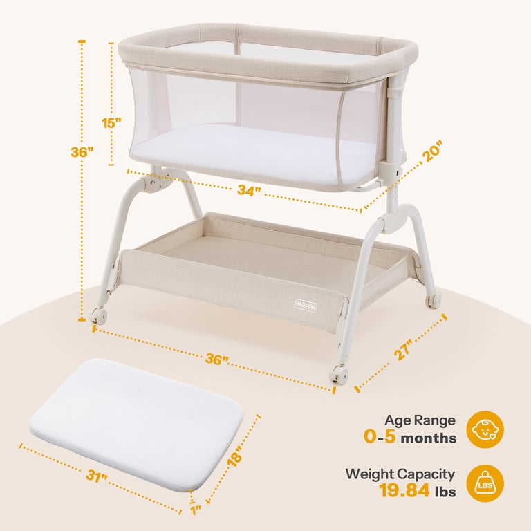 HARPPA Baby Bassinet, 6-Height Adjustable, Beige photo 7
