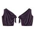 thumbnail image 4 of Women's One Shoulder Satin Blouse Summer Oversized Plain Tie Sleeveless Shirts Elegant Lightweight Office Business Tops Purple, 4 of 6