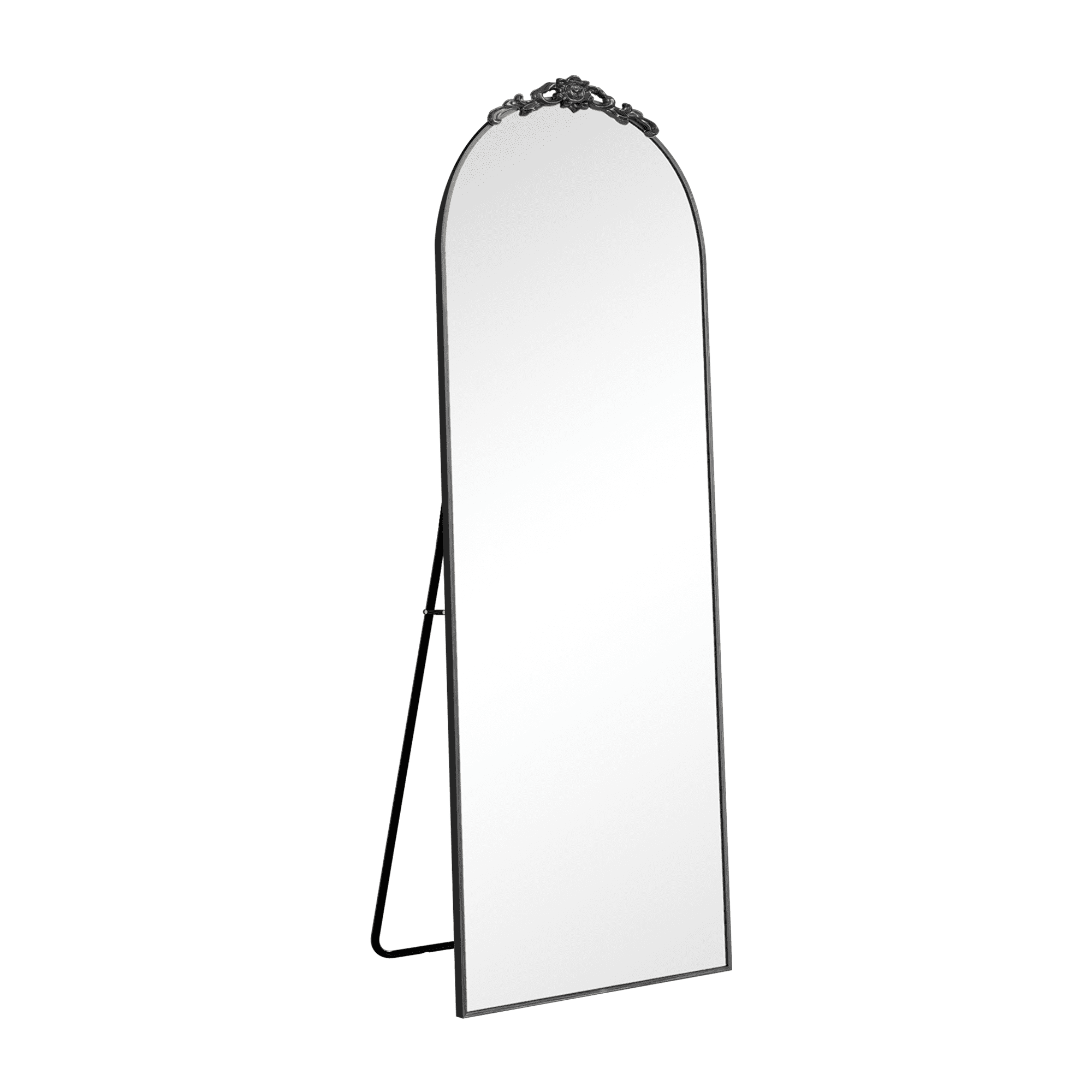 MAYEERTY 65"×22" Black Aluminum Slim-Frame Arched Full-Length Mirror Stable Stand for Entryway
