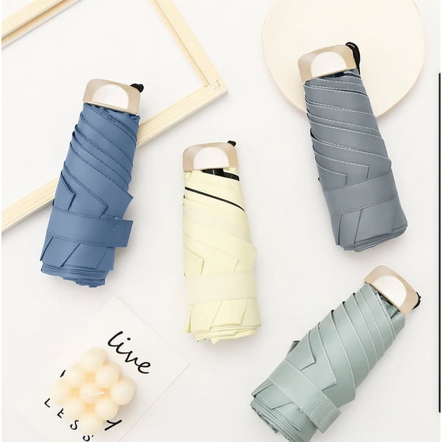 Paraguas plano de cinco pliegues, ligero, protector solar, paraguas de bolsillo pequeño para mujer, paraguas plegable de vinilo para el sol