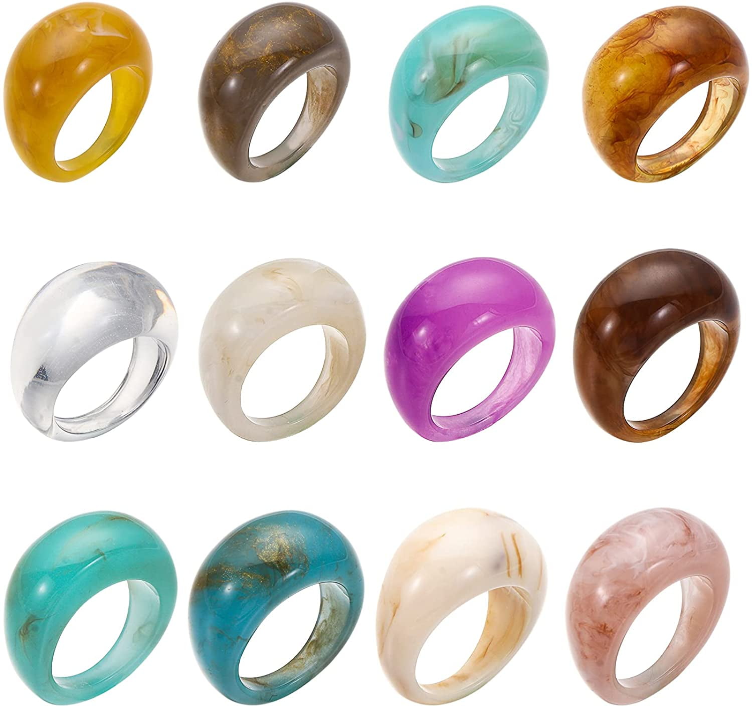 6 Pcs Chunky Retro Resin Acrylic Rings Plastic Open Ring for Women Men Transparent Vintage Knuckle Rings Handmade Square Gem Stackable Rings for Women Girls 
