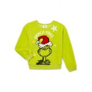 Girls Grinch Vibes Plush Woobie Pullover Sweatshirt, Green, X-Small