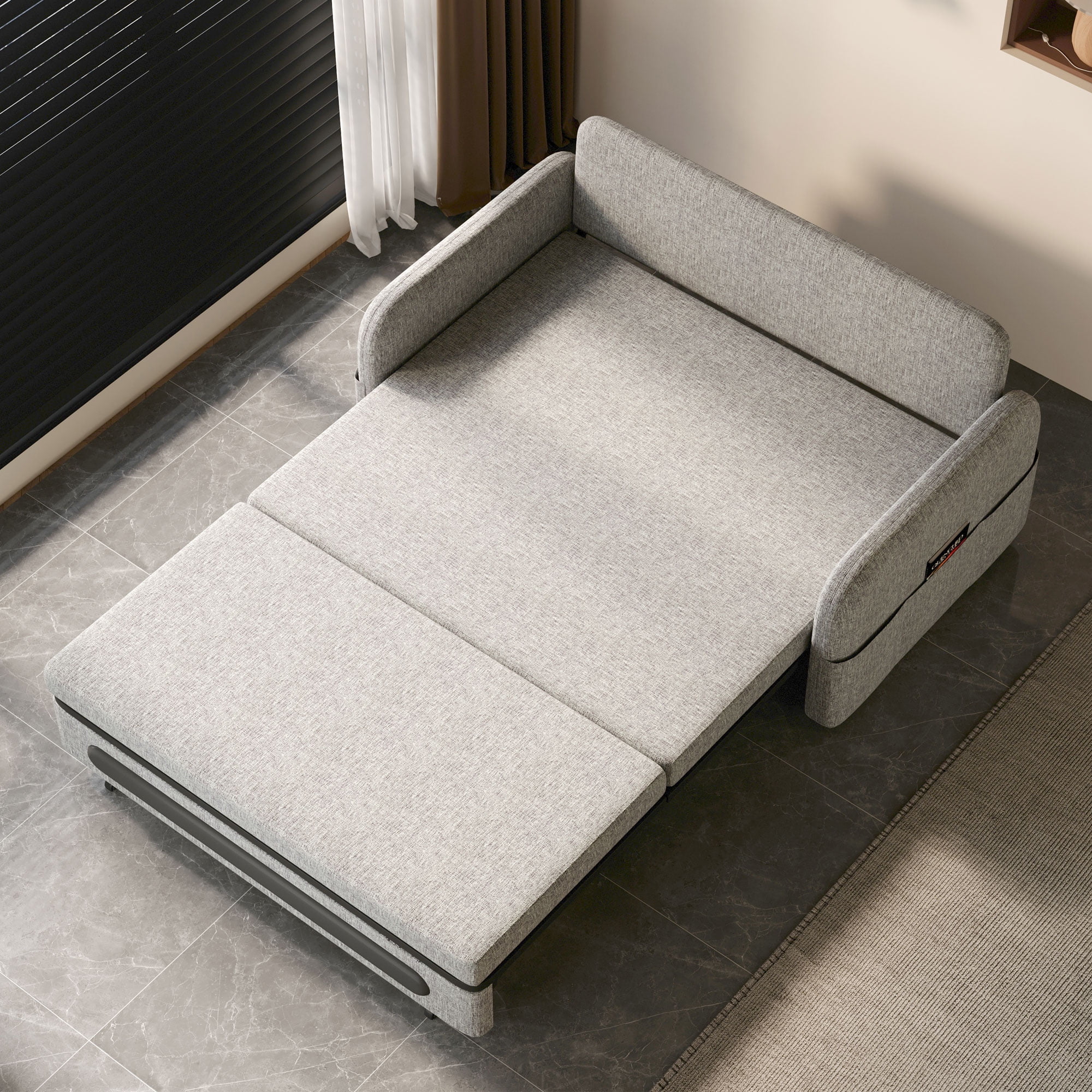 NessCarsti Modern Gray & White Trundle Sofa Bed, 61" Pull-Out Futon Couch for Small Living Spaces and Apartments