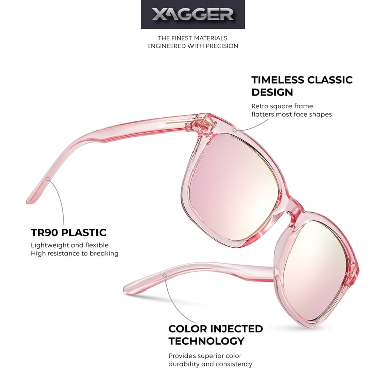 XAGGER Square Polarized Mirrored Sunglasses, Rose Gold with TR90 Frame photo 3