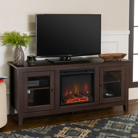 Walker Edison Traditional Fireplace TV Stand with Glass Doors for TV's up to 64