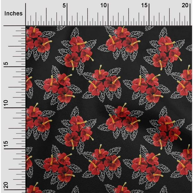 oneOone Polyester Lycra Fabric Leaves & Floral Artistic Sashiko Print Decor Fabric Printed BTY 56 Inch Wide