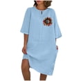 thumbnail image 1 of Vestido de Verano para Mujeres Color Sólido Imitación de Lino Cuello Redondo, Manga Corta Estilo Casual para el Uso Diario, Fiesta Y Primavera, 1 of 4