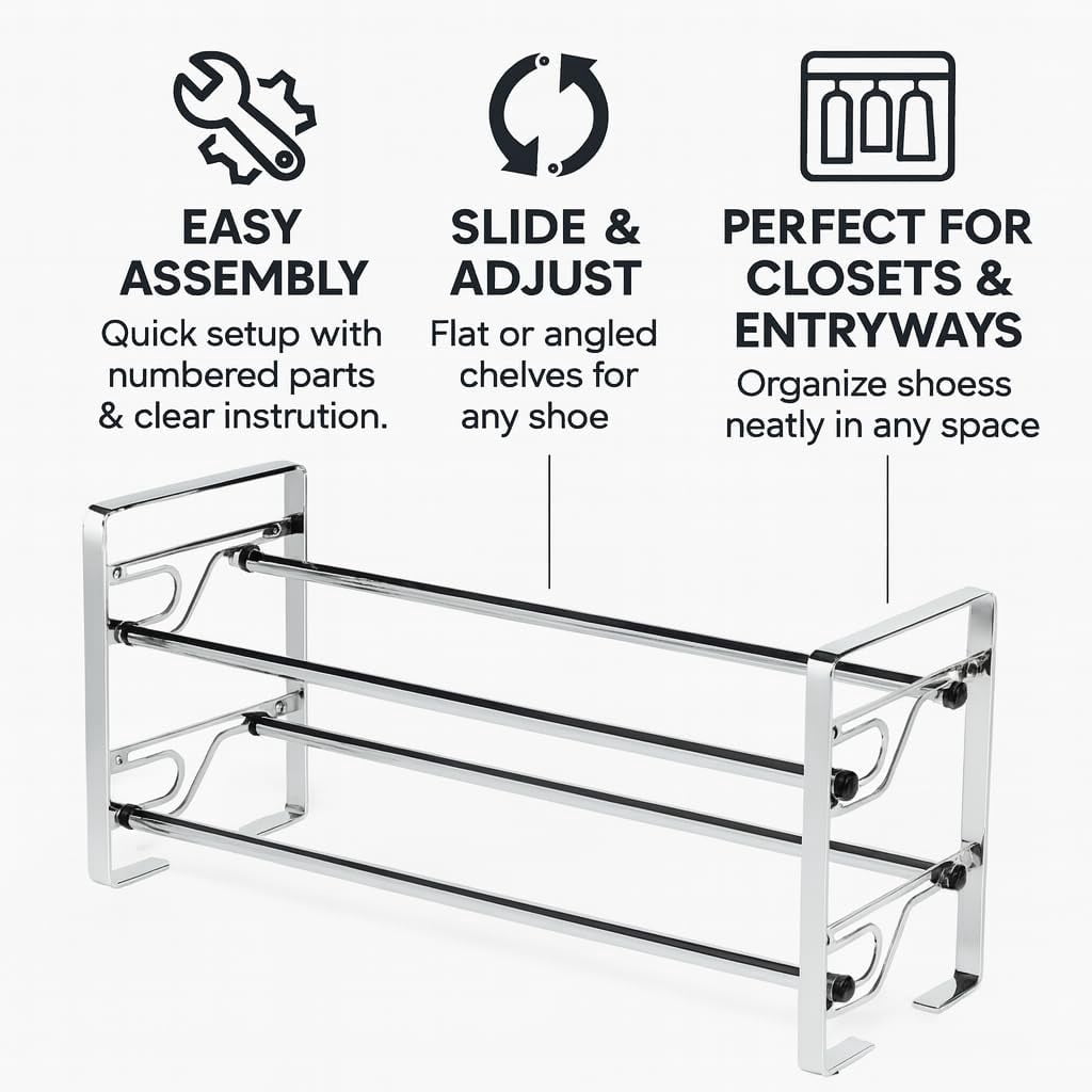 2-Tier Long Shoe Rack for Closet & Bedroom, Easy To Assemble Wide Sturdy Metal Shoe Storage Shelf, Free Standing Shoe Organizer for Entryway, Zapatera para Closet, Shoe Storage Organizer for Shoes