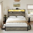thumbnail image 2 of GUNAITO Queen Bed Frame with 2 Drawers Headboard Platform Bed Frame with LED Lights Charging Station Gray, 2 of 7