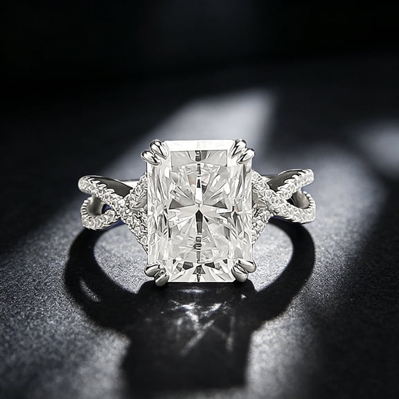 Luxury Sparkling D Color 8x11mm Rectangle Moissanite Women's Wedding Ring - 925 Sterling Silver Engagement Anniversary Jewelry Gift - Size 5~9