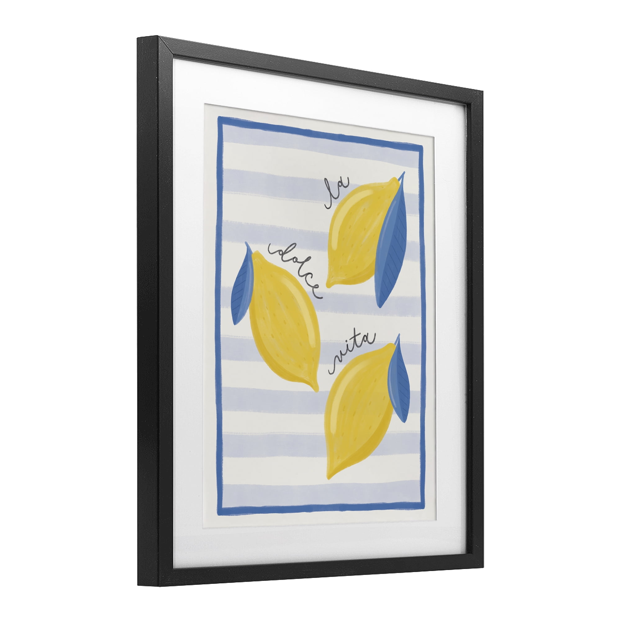 Stupell Industries Dolce Vita Lemons & Stripes Black Framed Print Under Glass, design by Jalynn Heerdt