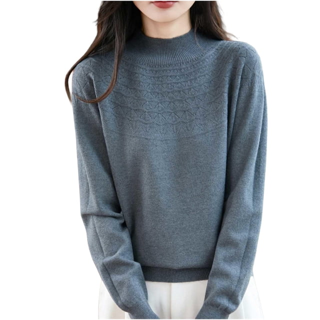 WRKEKC Chemises à Manches Longues pour Femmes Couleur Unie Couche de Base en Tricot Ample Col Rond Tunique Décontractée Tissu Doux pour Automne Hiver Confort Quotidien