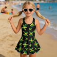 thumbnail image 3 of COEQINE Girls One Piece Swimsuit with Skirt & Built-in Brief Liner, Tank Neck Bathing Suit for Kids 3-4 Years, Polyester Spandex Swim Dress for Swim Lessons, Jamaican Flag Retro, 3 of 8