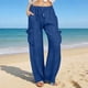 thumbnail image 4 of Pantalones de Vestido de Cintura Elástica para Mujeres Color Sólido Suelto Elástico Cordón de Cintura Pantalones de Pierna Recta de Bolsillo Grande, 4 of 5