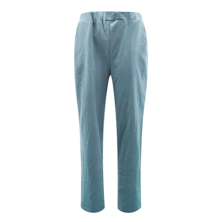 iOPQO Women's Casual Pants linen pants for women Women Solid Tightness  Cotton Linen Trousers Pocket Casual Pants Clothes Light blue S 