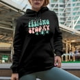 thumbnail image 2 of Feeling Spooky with Dead Trees & Spiders, Groovy Retro Wavy Text Merch Gift, Black Hooded Sweatshirt or Hoodie, Large, 2 of 5