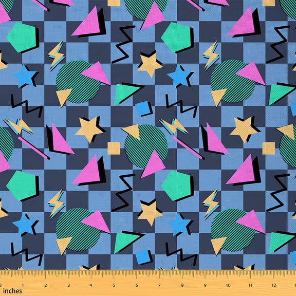 Homewish Triangle Abstract Fabric by the Yard 1 Yard for Kid, Cartoon Stars Print Room Decor Fabric by the Yard, Blue Buffalo Plaid Sewing Fabric, Lightweight Room Decor