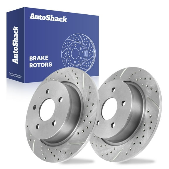 AutoShack Rear Solid Drilled & Slotted Silver Zinc Coated Brake Rotors 2-PC Set Replacement for 2013-2016 Ford Escape 2013-2018 Ford C-Max SilverShield Pro 11.02" (279.8 mm)