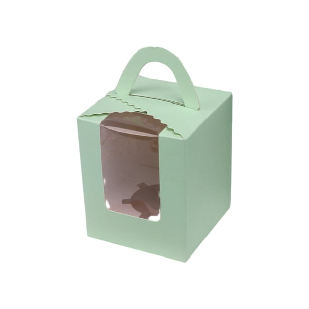 Moyic Las cajas de la magdalena con el mango y la ventana insertan los envases portátiles de los pasteles escogen las cajas de la magdalena Almacenamiento y organización del hogar Verde