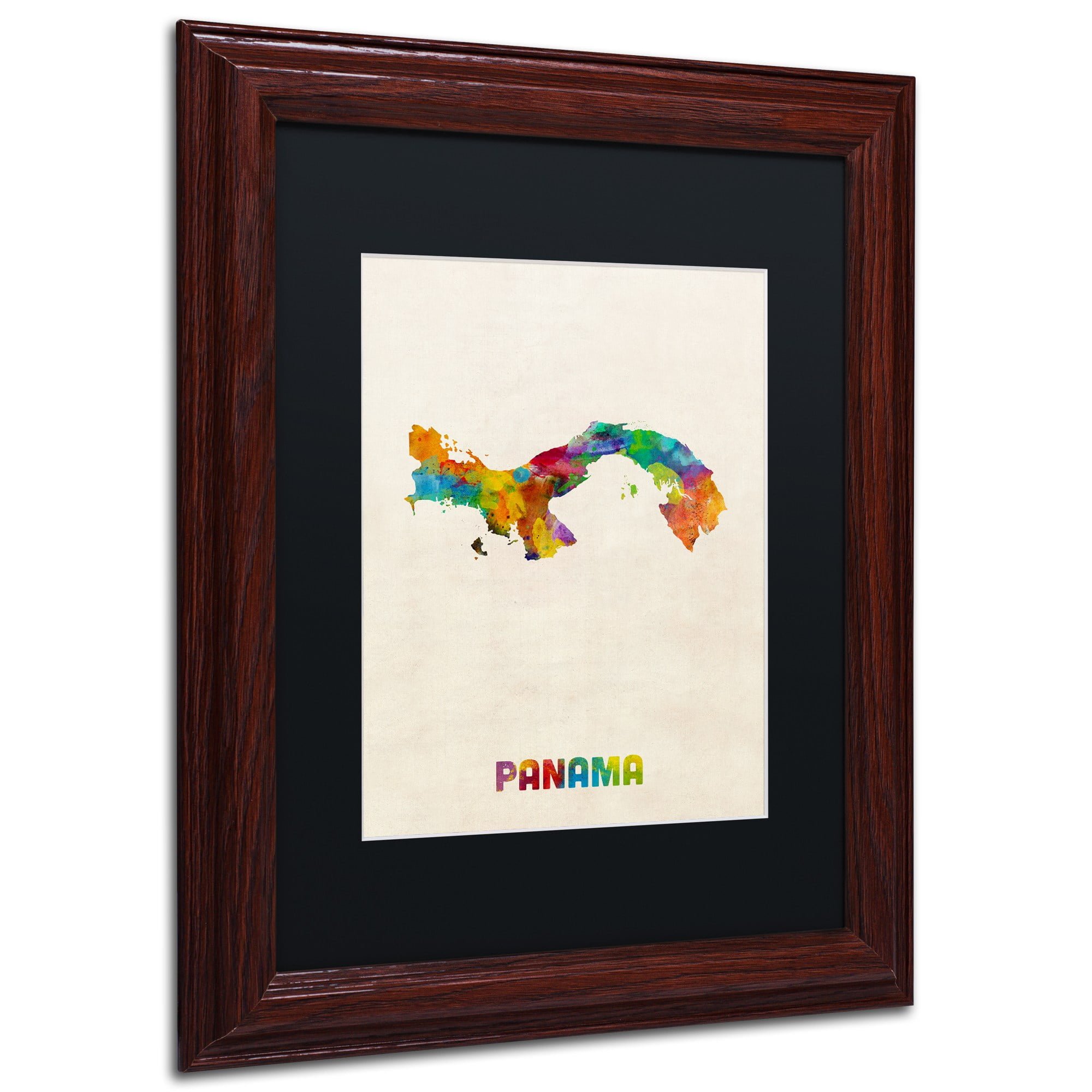 Trademark Fine Art "Panama Watercolor Map" Canvas Art by Michael Tompsett Black Matte, Wood Frame