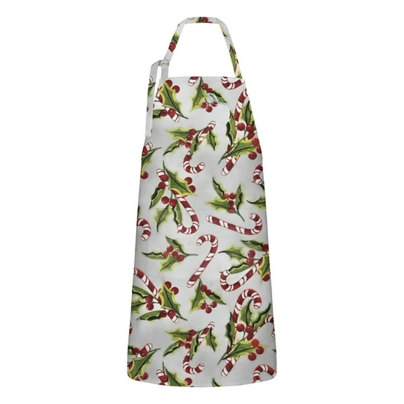 White Christmas Candy Cane Apron-Garden Aprons for Women with Pockets-Cotton Linen Waterproof Kitchen Cooking Gardening Aprons Adjustable for Kitchen,Cooking,BBQ and Salon 32"x27"